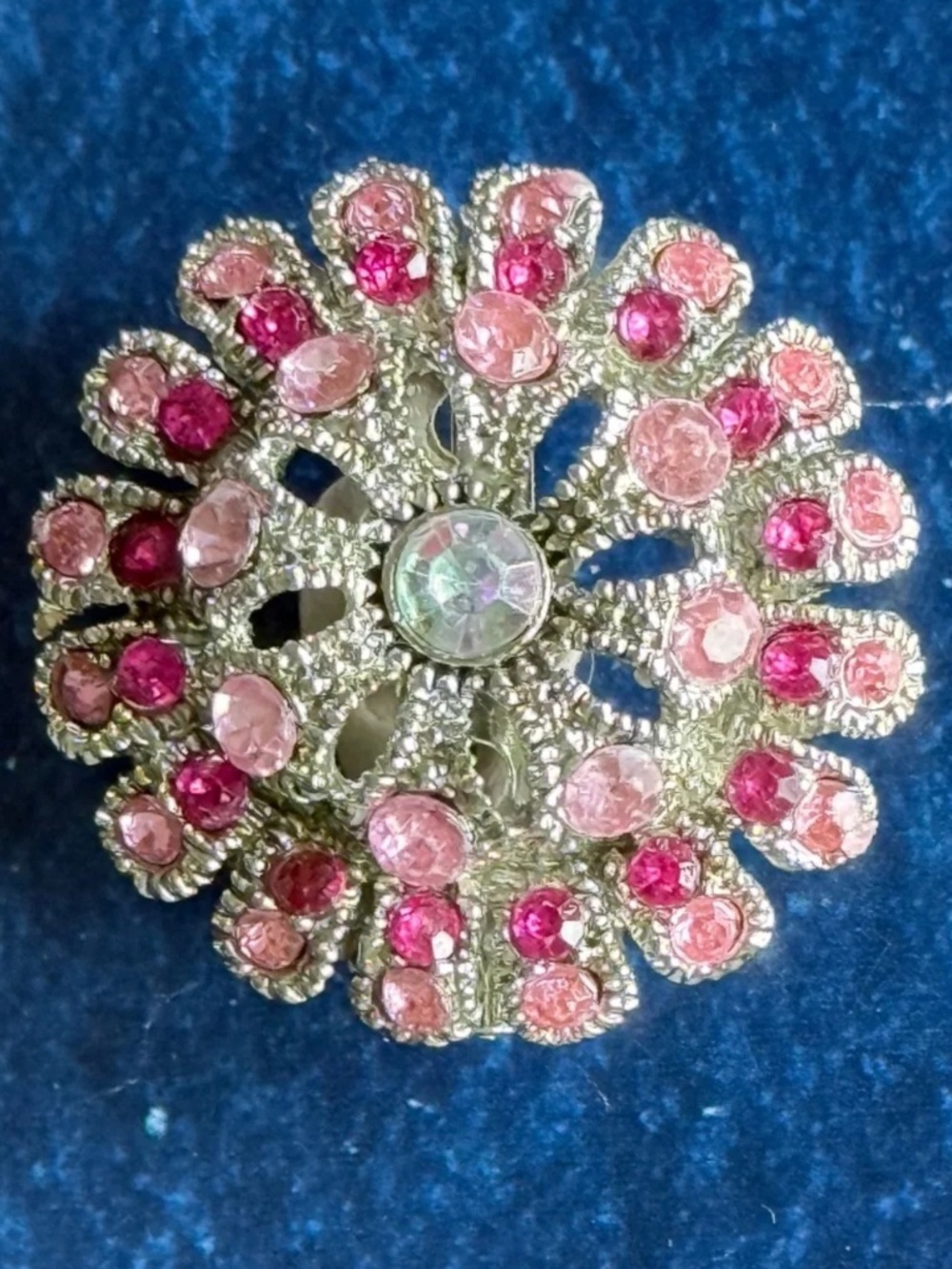 Vintage Style Floral Pink Rhinestone Brooch Bridal
